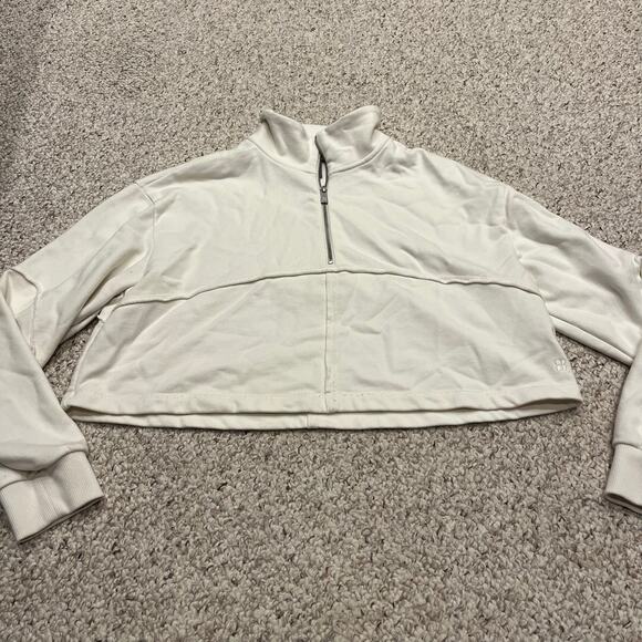 Sweaty Betty Women's Revive Half Zip Crop Pullover Sz 12 Cream Activewear - Picture 1 of 6